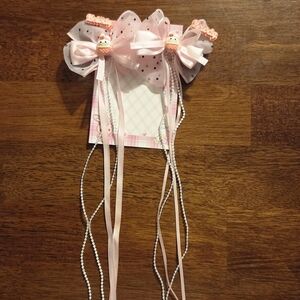 Pink Hair Bow Set with Ribbons and Beads